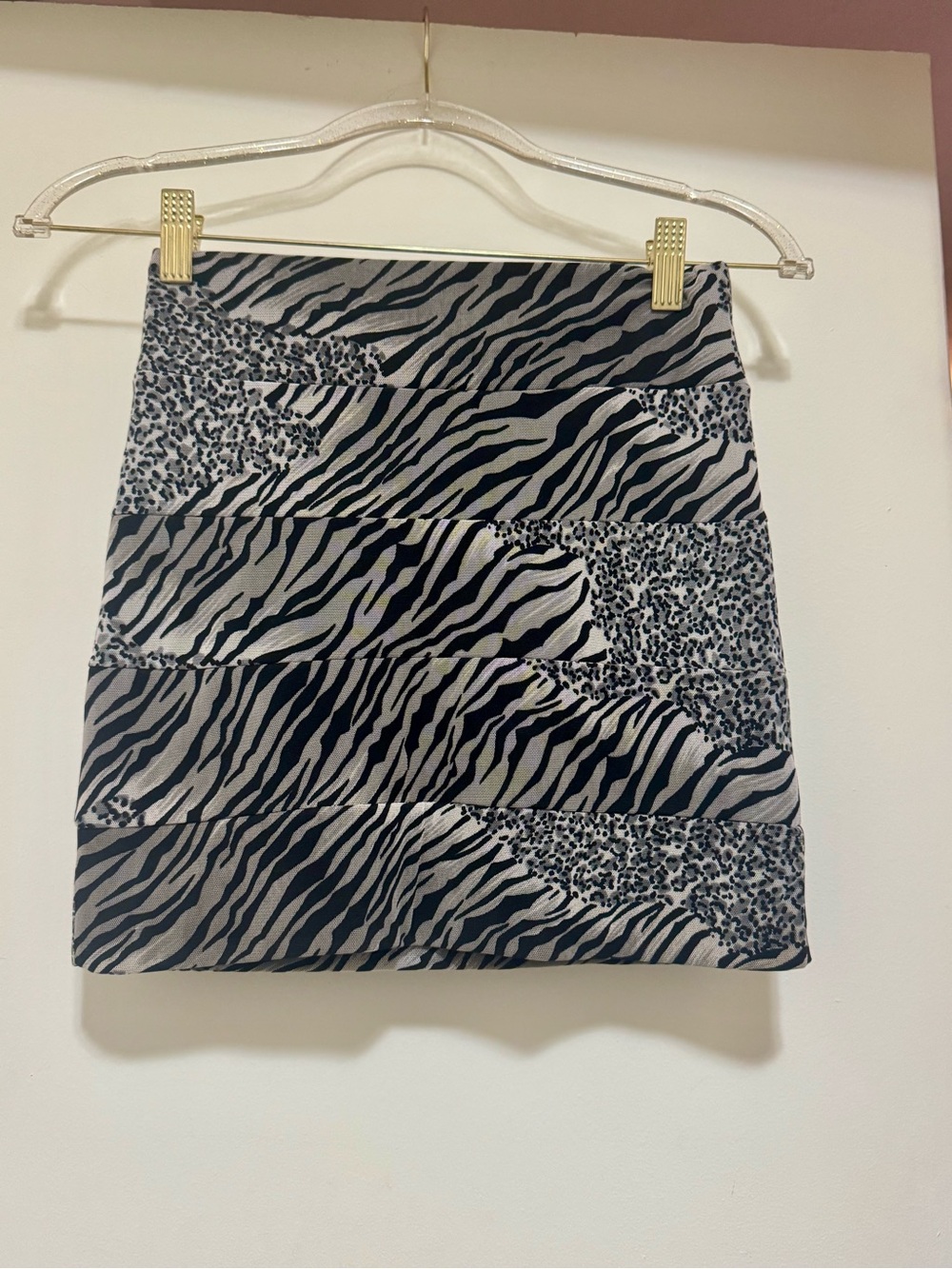 Zebra & Speckle Print Mini Skirt - Black and Gray